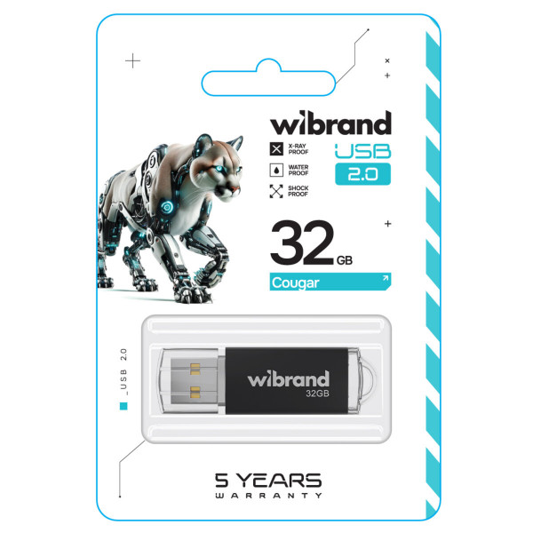 Флеш-накопичувач Wibrand USB 2.0 Cougar 32Gb Black