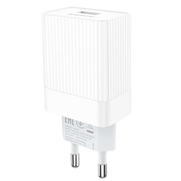 Мережевий зарядний пристрій BOROFONE BA47A Mighty speed single port QC3.0 3A 18W White