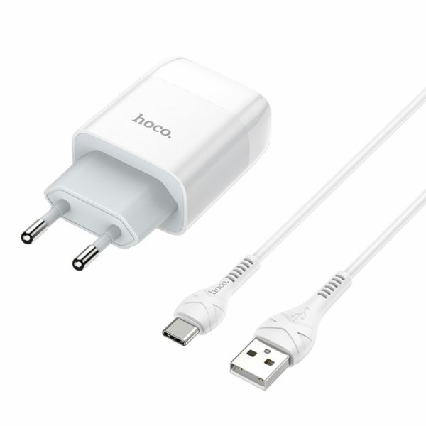 Мережевий зарядний пристрій з кабелем HOCO C72A Glorious single port charger set(Type-C) 10.5W White