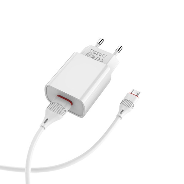 Мережевий зарядний пристрій BOROFONE BA20A Sharp single port charger set(Micro) 10.5W White