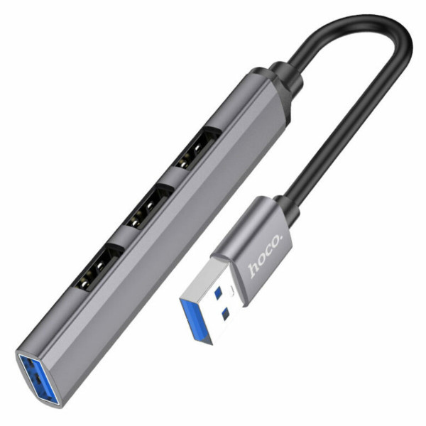 USB-хаб HOCO HB26 4 in 1 adapter(USB to USB3.0+USB2.0*3) Metal Gray
