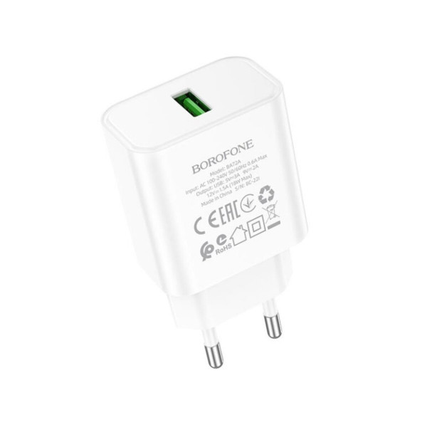 Мережевий зарядний пристрій BOROFONE BA72A Spring single port QC3.0 charger White