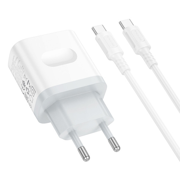 Мережевий зарядний пристрій BOROFONE BA99A Breeze single port PD20W charger set(C to C) White