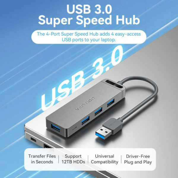 USB-хаб Vention 4-Port USB 3.0 Hub With Power Supply 0.15M Black (CHLBB)