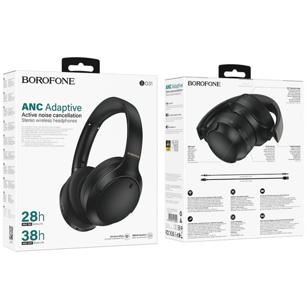 Бездротові навушники BOROFONE BO31 Prestige active noise Reduction BT headphones Black