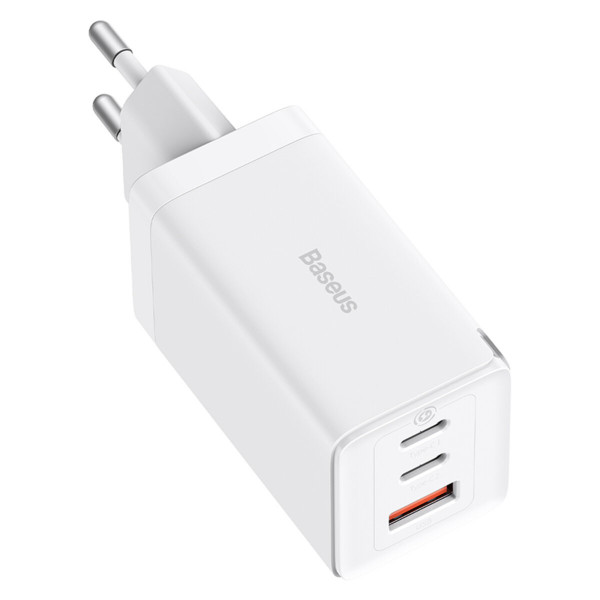 Мережевий зарядний пристрій з кабелем Baseus GaN5 Pro Fast Charger 2C+U 65W  EU  White (Baseus Xiaobai charging Cable Type-C  to Type-C 100W)