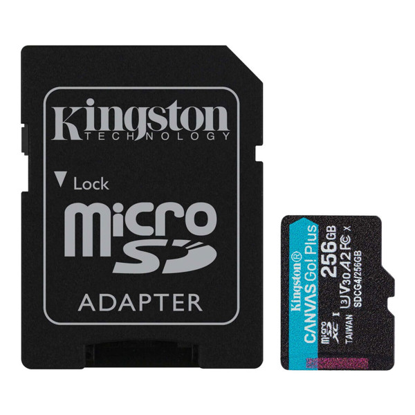Карта пам'яті microSDXC (UHS-1 U3) Kingston Canvas Go! Plus 256Gb class 10 A2 V30 (R200MB/s, W-160MB/s) (adapter SD)