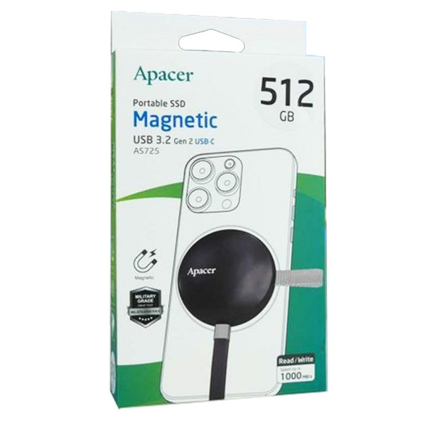 Портативний SSD Apacer Magnetic AS725 512 GB USB 3.2 Gen.2 Type-C MagSafe Black