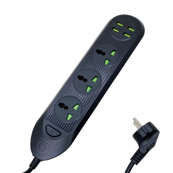 Мережевий подовжувач WUW C133 4USB+3Socket 2500W 2m Black