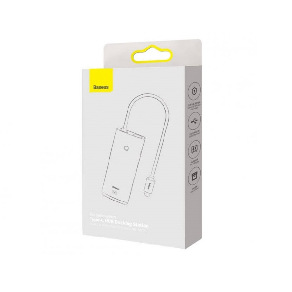 USB-хаб Baseus Lite Series 6-Port Type-C HUB Docking Station (Type-C to HDMI+USB3.0*2+Type-C Data+SD/TF) Black