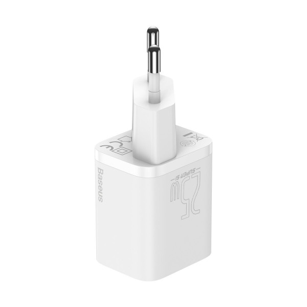 Мережевий зарядний пристрій з кабелем Baseus Super Si Quick Charger 1C 25W EU Sets White（ Mini White Cable Type-C to Type-C 3A 1m White）