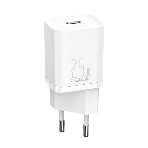 Мережевий зарядний пристрій з кабелем Baseus Super Si Quick Charger 1C 25W EU Sets White（ Mini White Cable Type-C to Type-C 3A 1m White）