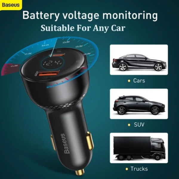 Автомобільний зарядний пристрій Baseus Superme Digital Display PPS Dual Quick Charger Car Charger Black