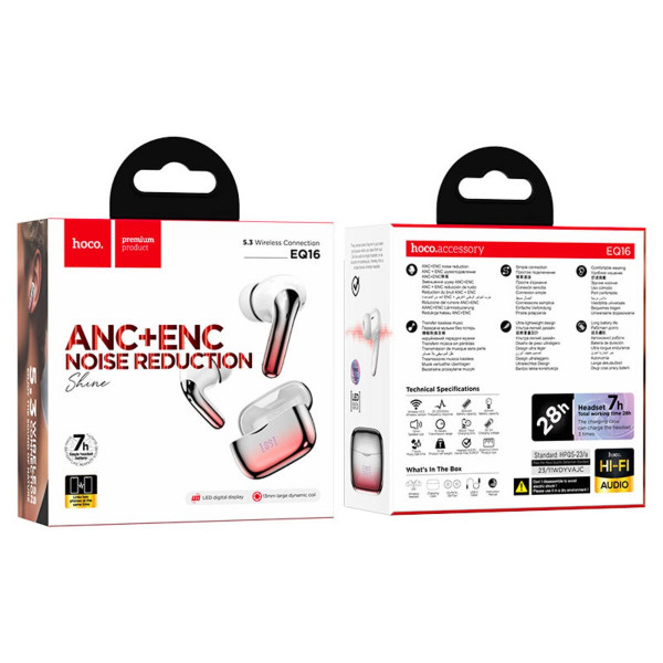 Бездротові навушники HOCO EQ16 Shine true wireless ANC+ENC Noise Reduction BT headset Red glaze