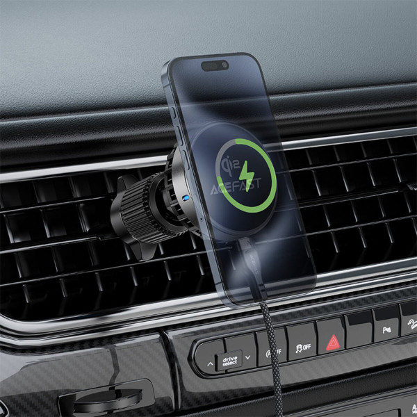 Автотримач для телефона з БЗП ACEFAST D40 Qi2 Magnetic Wireless Charging car holder with Ice Cooling for air vent Metal gray