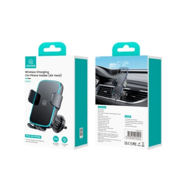 Автотримач для телефона з БЗПUsams CD230  Wireless Charging Car Holder (Air Vent) Black