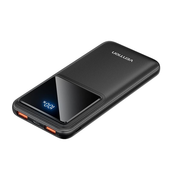 Зовнішній акумулятор Vention 10000mAh Power Bank (Micro-USB + USB-C + USB-A + USB-A) 22.5W Black LED Display Type