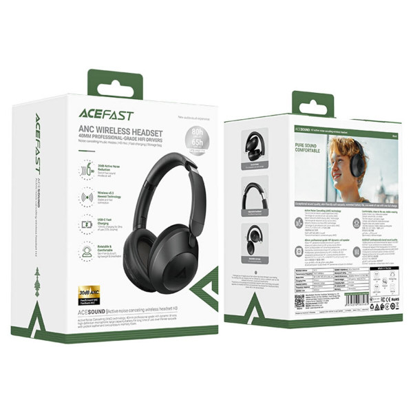 Бездротові навушники ACEFAST H3 active noise canceling wireless headset Black