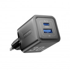 Мережевий зарядний пристрій Vention 2-Port USB (C + A) GaN Charger (30W/30W) EU-Plug Black