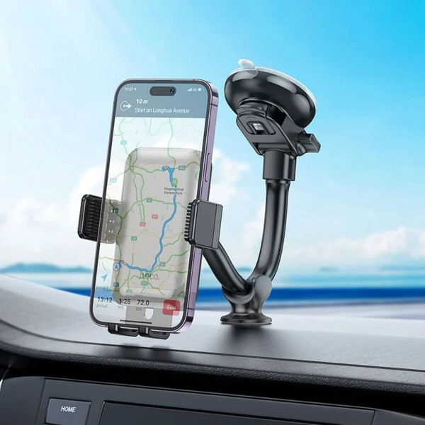 Автотримач для телефона HOCO H27 Rock push-type car holder(center console) Black gray