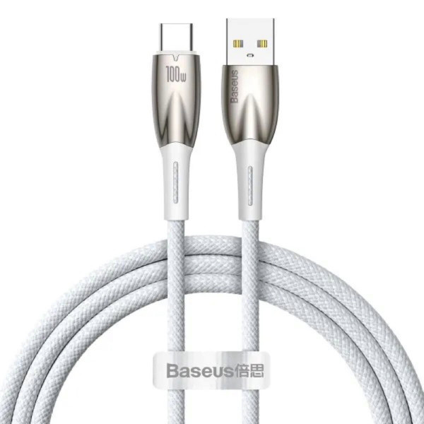 Кабель Baseus Glimmer Series Fast Charging Data Cable USB to Type-c 100W 1m White