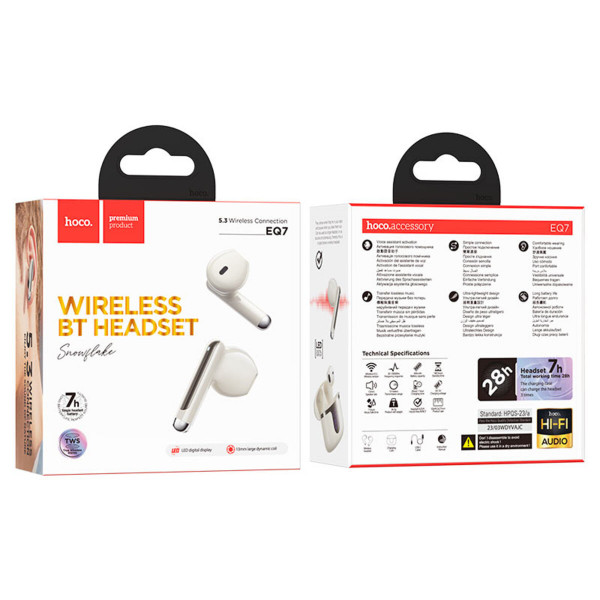 Бездротові навушники HOCO EQ7 Snowflake true wireless BT headset Milky White