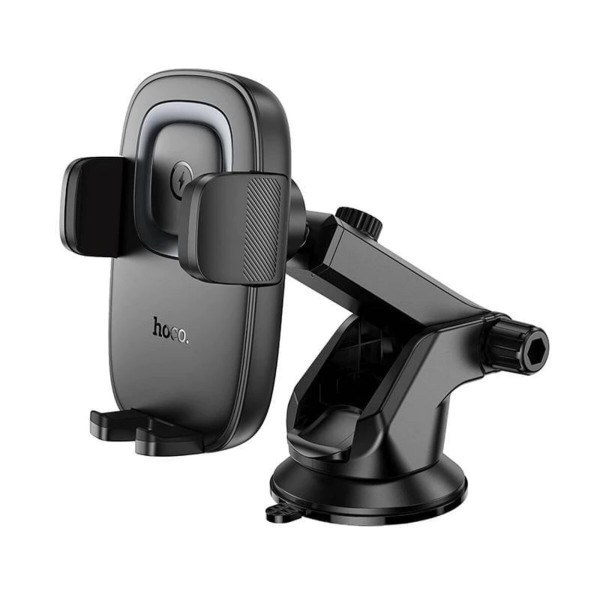 Автотримач для телефона HOCO HW32 Crown push-type wireless charging car holder (center console) Black Metal Gray