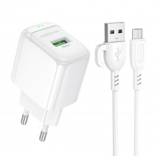 Мережевий зарядний пристрій з кабелем BOROFONE BAS42A Potential single-port QC3.0 charger set(Micro)(EU) White