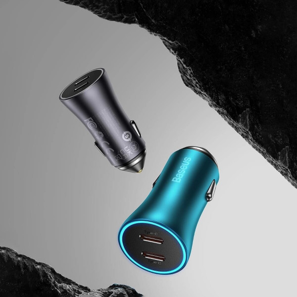 Автомобільний зарядний пристрій Baseus Golden Contactor Pro Dual Fast Charger Car Charger C+C 40W Blue