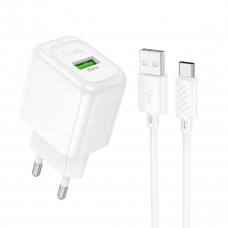 Мережевий зарядний пристрій з кабелем HOCO CS52A Surplus single-port QC3.0 charger set(Type-C) White
