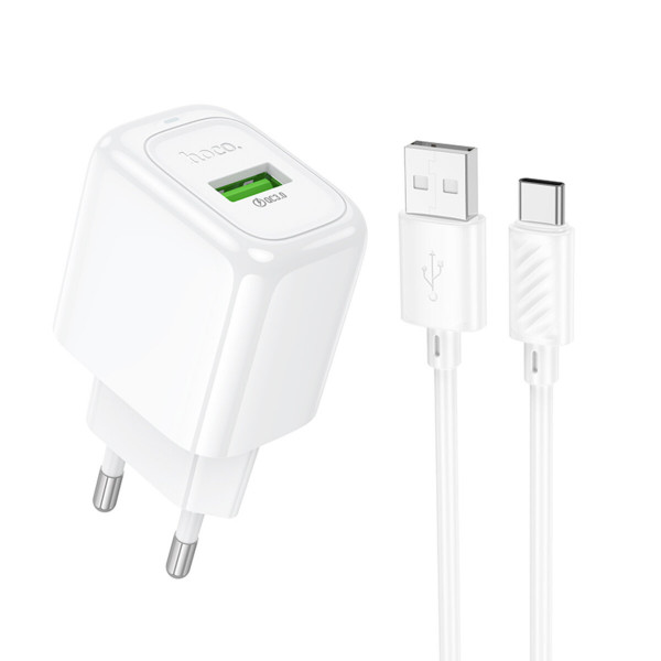 Мережевий зарядний пристрій з кабелем HOCO CS52A Surplus single-port QC3.0 charger set(Type-C) White