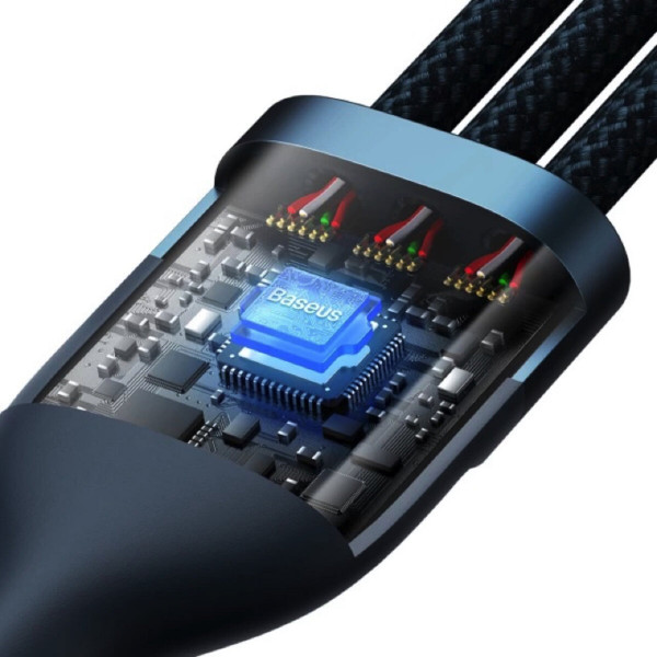 Кабель Baseus Flash Series Ⅱ One-for-three Fast Charging Data Cable USB to M+L+C 100W 1.2m Blue