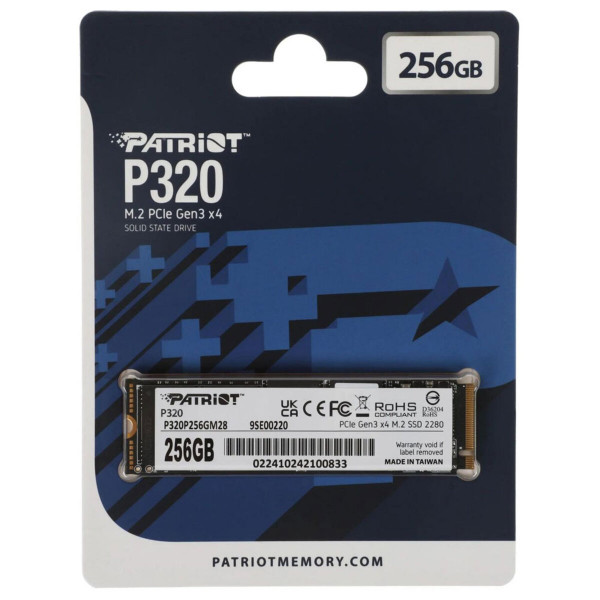 Накопичувач SSD M.2 Patriot P320 256GB NVMe 2280 Gen3.0 x4 3D TLC