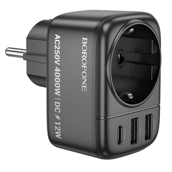 Мережевий фільтр BOROFONE BAC14 Wide 1-socket wall outlet (1C2A) (EU/GER) Black
