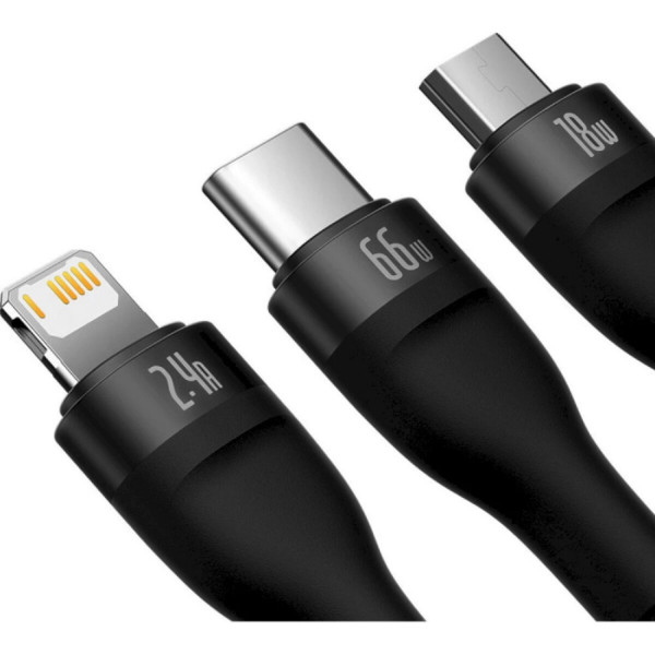 Кабель Baseus Flash Series Ⅱ One-for-three Fast Charging Data Cable USB to M+L+C 100W 1.2m Black