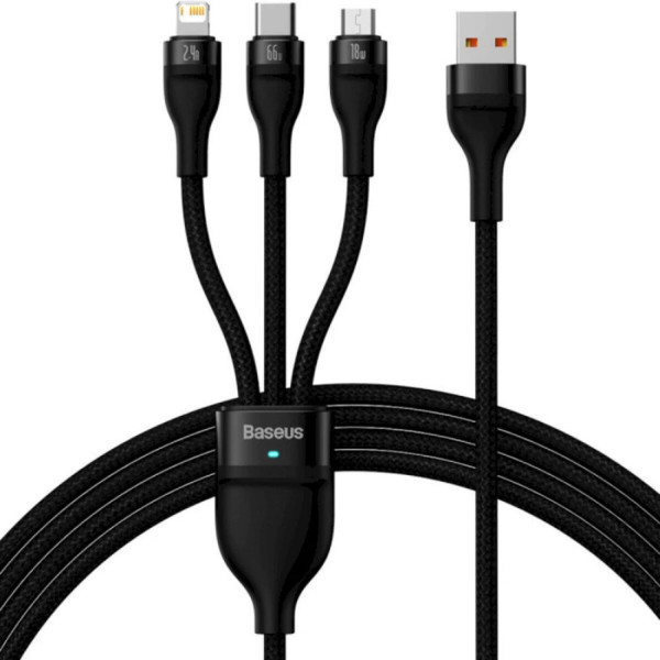 Кабель Baseus Flash Series Ⅱ One-for-three Fast Charging Data Cable USB to M+L+C 100W 1.2m Black