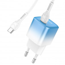 Мережевий зарядний пристрій з кабелем HOCO C101A single port PD20W charger set(Type-C to Type-C) Ice Blue