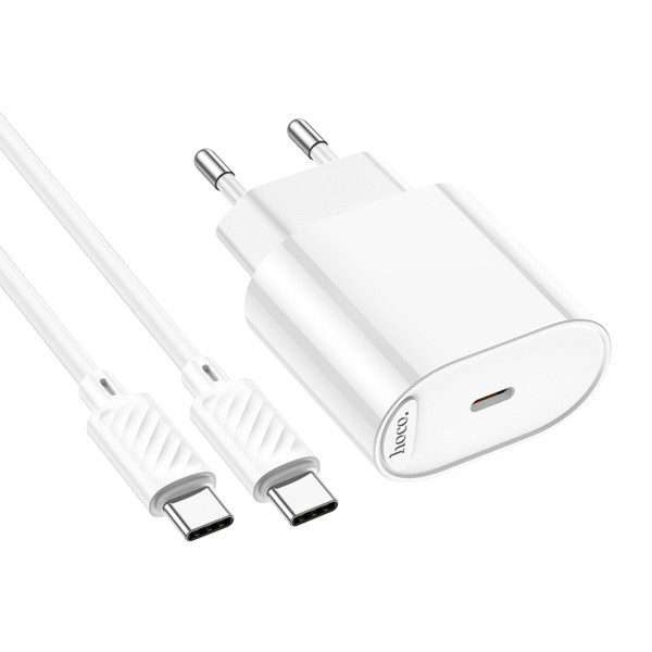 Мережевий зарядний пристрій HOCO C109A(PD20W) Fighter single port PD20W charger set(C to C) White