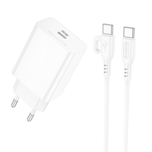 Мережевий зарядний пристрій з кабелем BOROFONE BA21A Pro Long journey single port PD20W charger set(C to C) White