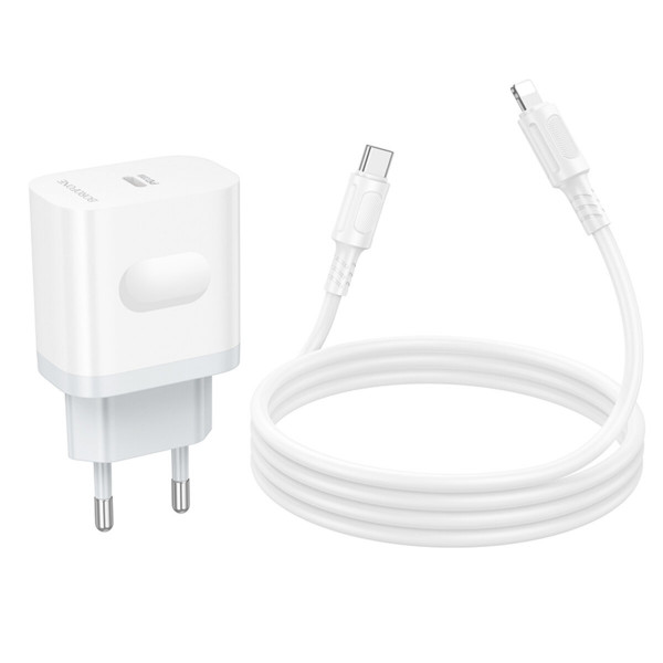 Мережевий зарядний пристрій BOROFONE BA99A Breeze single port PD20W charger set(C to iP) White