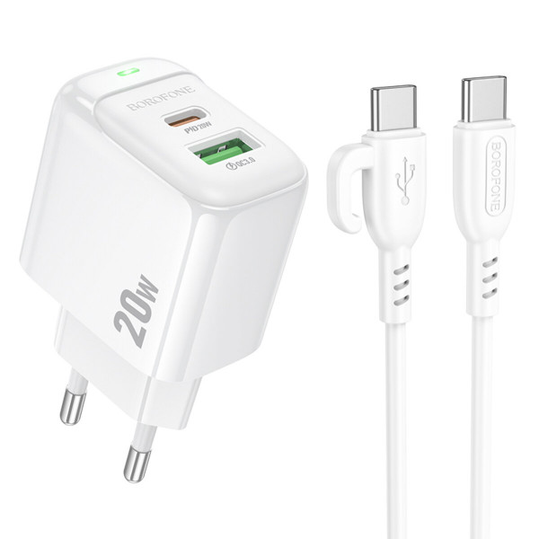 Мережевий зарядний пристрій BOROFONE BAS44A Potential PD20W+QC3.0 charger set(C to C) White