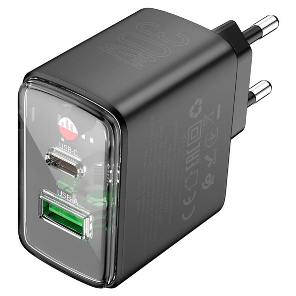 Мережевий зарядний пристрій HOCO CS42A Smart PD30W+QC3.0 charger (EU) Black