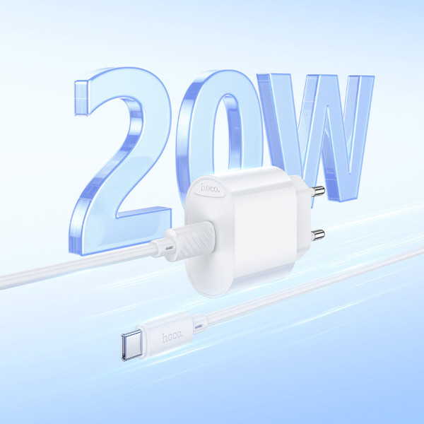 Мережевий зарядний пристрій HOCO C109A(PD20W) Fighter single port PD20W charger set(C to C) White