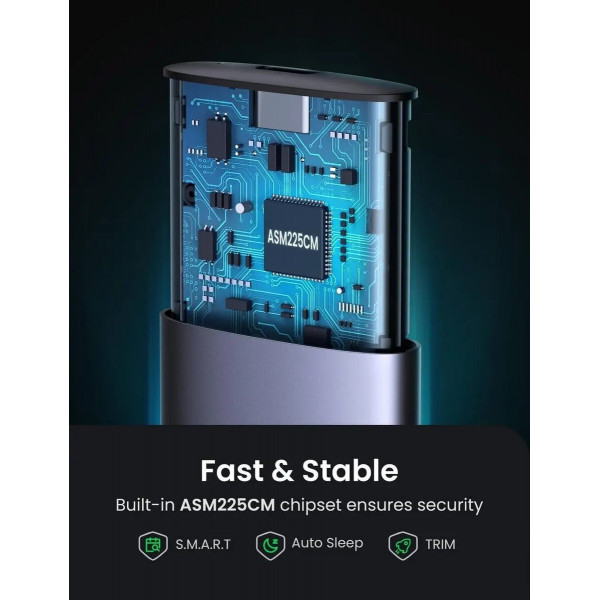 Зовнішня кишеня для накопичувача UGREEN USB-C Female to M.2 M-Key 10G Enclosure C TO C Cable 50cm