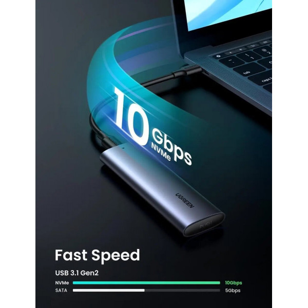 Зовнішня кишеня для накопичувача UGREEN USB-C Female to M.2 M-Key 10G Enclosure C TO C Cable 50cm
