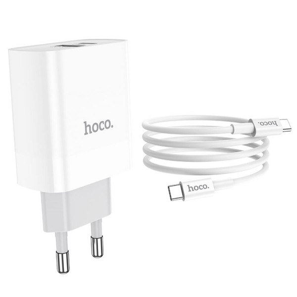 Мережевий зарядний пристрій з кабелем HOCO C80A Rapido PD20W+QC3.0 charger set (Type-C TO Type-C)(EU) White