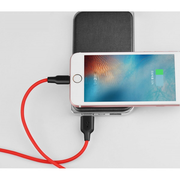 Кабель HOCO X21 USB to iP 2A, 1m, silicone, TPE connectors, Black+Red