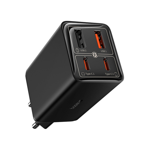 Мережевий зарядний пристрій з кабелем Baseus GaN6 Pro Fast Charger 2C+2U 65W  EU Cluster Black((With Type-C to Type-C 100W(20V/5A) 1m Black）