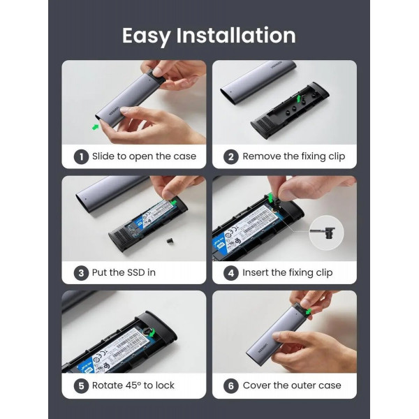 Зовнішня кишеня для накопичувача UGREEN USB-C Female to M.2 M-Key 10G Enclosure C TO C Cable 50cm