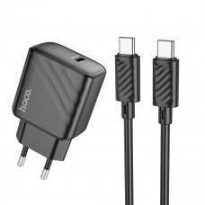 Мережевий зарядний пристрій з кабелем HOCO CS22A Value single port PD30W charger set(Type-C to Type-C) Black